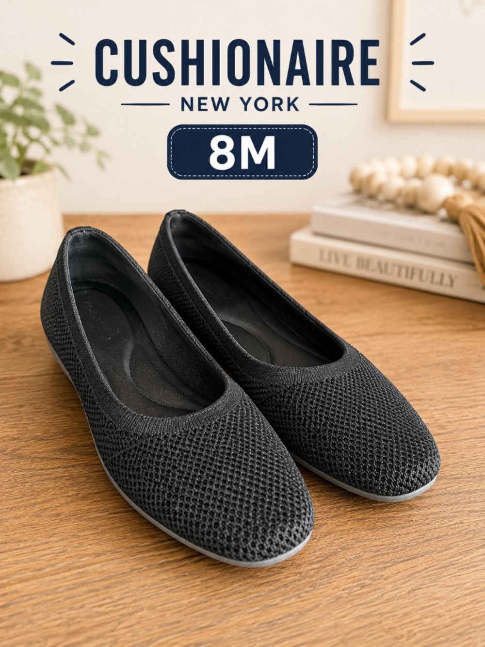 Cushionaire New York Women’s Black Knit Ballet Flats Size 8M